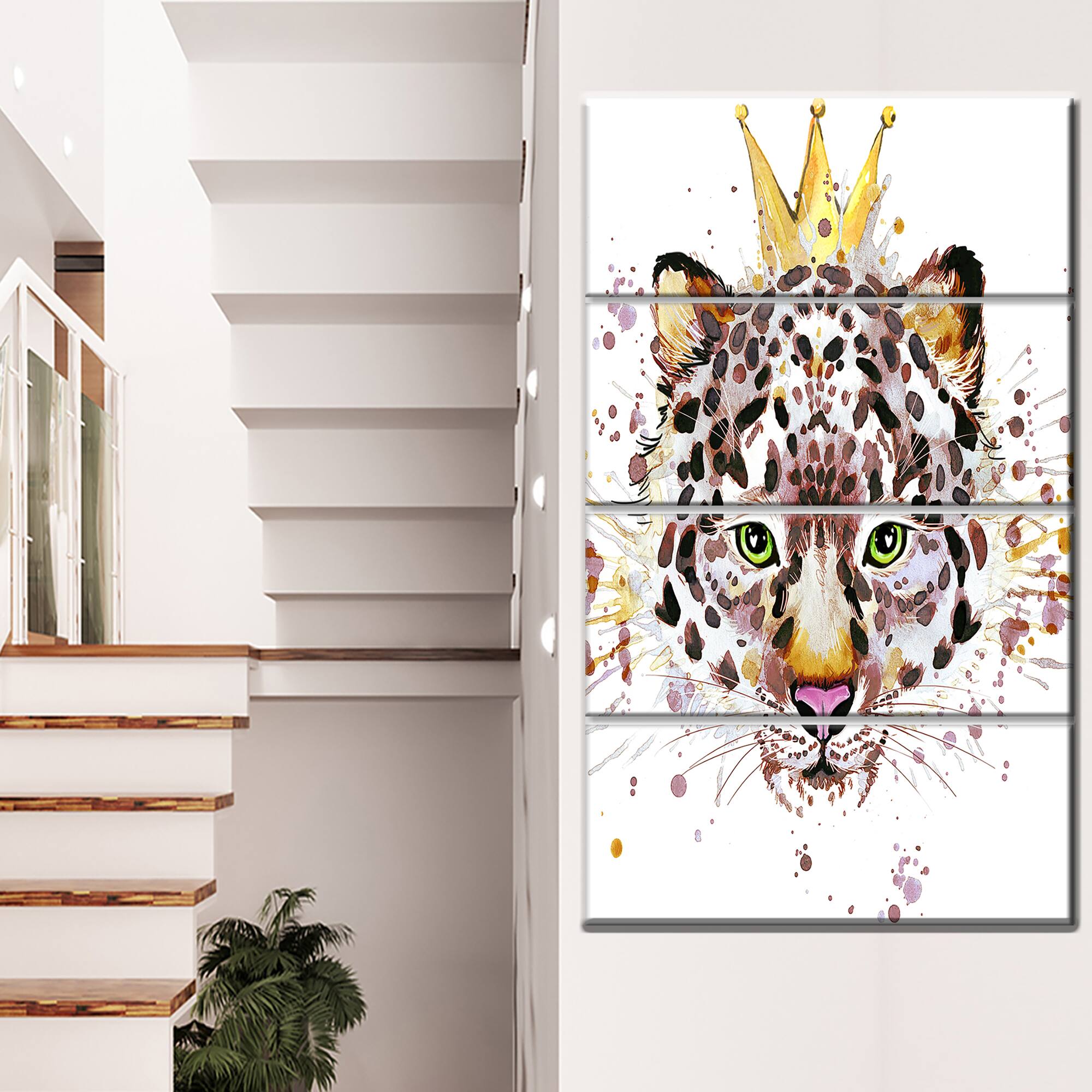 Designart - Leopard Head with Golden Crown